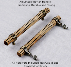 Adjustable Natural Black Round Rattan Drawer Handles (7 Inch)