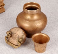 Elegant Brown Handmade Gangajali Pot Made of Finest Brass
