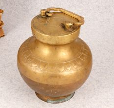 Engraved Handmade Brass Gangajali Pot in Vintage Finish