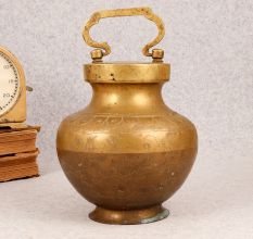 Engraved Handmade Brass Gangajali Pot in Vintage Finish