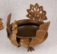 Decorative Peacock Brass Urli in South Indian Art for Decor