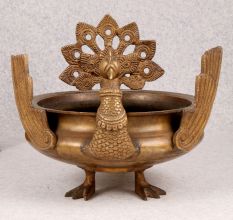 Decorative Peacock Brass Urli in South Indian Art for Decor