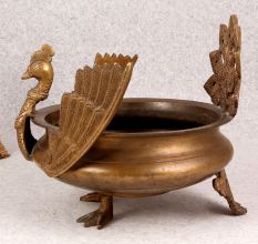 Decorative Peacock Brass Urli in South Indian Art for Decor