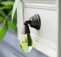 Handmade Green Octagon Teardrop Glass Pull Cabinet Knob