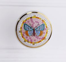 Handcrafted Multicolor Butterfly Ceramic furniture Knob With Gold Work