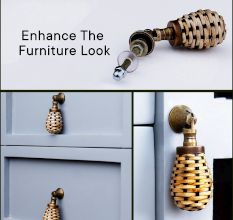 Decorative Rattan Natural Black Cabinet Knobs Dresser Pulls