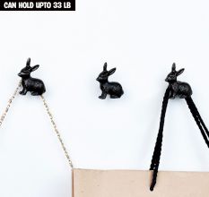 Antique Rabbit Metal Wall Hooks and Drawer Knobs 3 Pieces
