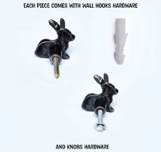 Antique Rabbit Metal Wall Hooks and Drawer Knobs 3 Pieces