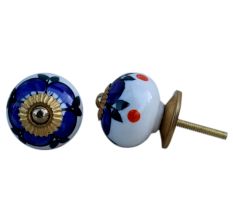 Navy Blue Floral Dresser Knob