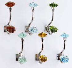 Decorative Multicolor Glass Iron Wall Hooks 6 Pieces