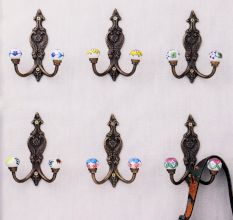 Handmade Multicolor Ceramic Iron Wall Hooks 6 Pieces