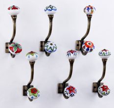 Decorative Ceramic Iron Heavy Duty Wall Hooks Pack of 6