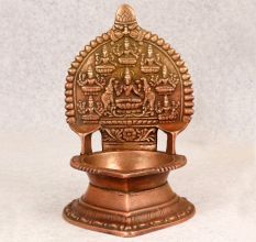 Premium Brass Gajalaxmi Oil Lamp in South Indian Art