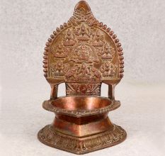 South Indian Art Brass Gajalaxmi Oil Lamp for Prayer Room