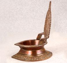 South Indian Art Brass Gajalaxmi Oil Lamp for Prayer Room