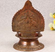 South Indian Art Brass Gajalaxmi Oil Lamp for Prayer Room