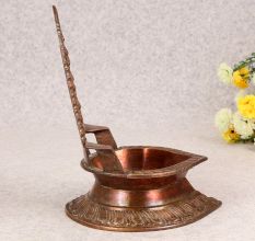 South Indian Art Brass Gajalaxmi Oil Lamp for Prayer Room