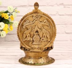 Vintage Brass Lakshmi Ganesha Oil Lamp in South Indian Art