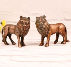 Handmade Pair of Brass Lion Statue for Home Decor