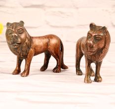 Handmade Pair of Brass Lion Statue for Home Decor