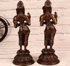 Dark Finish Brass Pair of Deep Lakshmi Statue for Decor