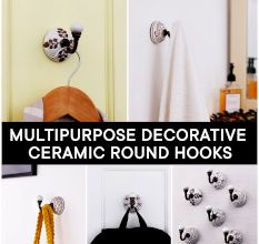 6 Pieces Brown Pattern Etched Ceramic Wall Hooks