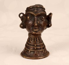 Handmade Vintage Brass Gauri Head Statue in Tribal Art