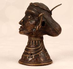 Handmade Vintage Brass Gauri Head Statue in Tribal Art