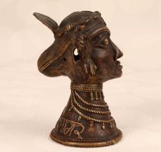 Handmade Vintage Brass Gauri Head Statue in Tribal Art