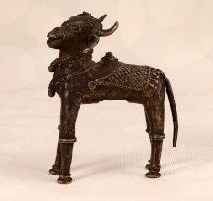 Tribal Fine Art Brass Nandi Statue in Dark Finish for Decor