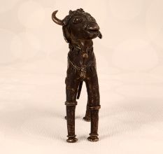 Tribal Fine Art Brass Nandi Statue in Dark Finish for Decor