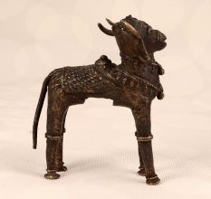 Tribal Fine Art Brass Nandi Statue in Dark Finish for Decor