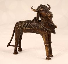 High-Quality Brass Nandi Statue in Tribal Art for Decoration
