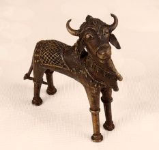 High-Quality Brass Nandi Statue in Tribal Art for Decoration
