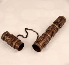 Tibetan Brass Copper Incense Case Holder for Decoration