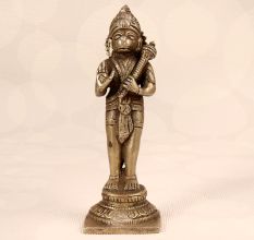 Silver Finish Brass Lord Hanuman Statue for Prayer Room