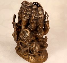 Handcrafted Brass Five Head Lord Ganesha Statue for Prayer Room