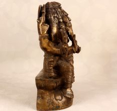 Handcrafted Brass Five Head Lord Ganesha Statue for Prayer Room