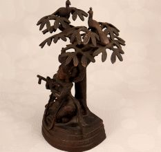 Handmade Brass Statue of Lord Krishna Playing Flute for Prayer Room