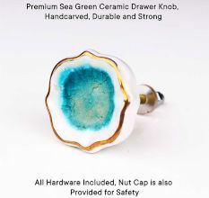 Sea Green Solid Gold Line Ceramic Drawer Knob