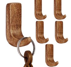 6 Pieces Small Natural Wooden No Drill Adheshive Wall Hooks