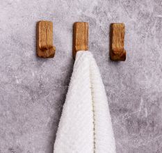 6 Pieces Small Natural Wooden No Drill Adheshive Wall Hooks