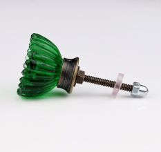 Handmade Lotus Cut Green Glass Cabinet Knob