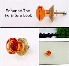 Amber Octagon Shape Glass Drawer Knob