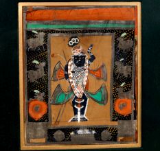 Vintage Old Paper Painting of Lord Krishna for Prayer Room