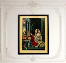 Vintage Paper Print of Lord Krishna Worshipped by Meera