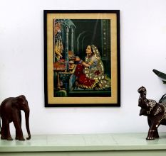 Vintage Paper Print of Lord Krishna Worshipped by Meera