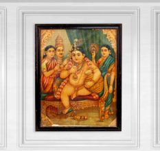 Vintage Lord Baby Krishna Paper Print in Frame for Hanging