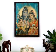 Vintage Paper Print of Lord Shiva Family for Prayer Room