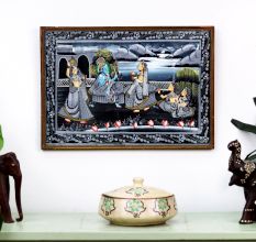 Cloth Painting of Lord Krishna with Gopies from Rajasthan